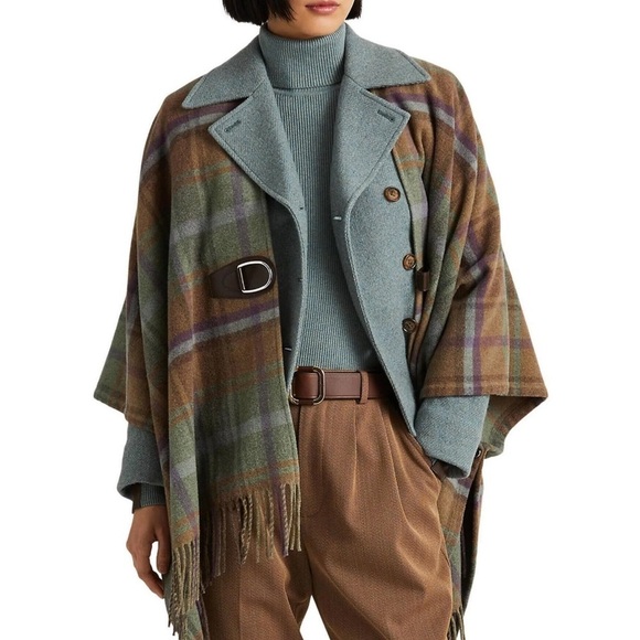 RALPH LAUREN Plaid Fringe-Trim Twill Poncho - Picture 14 of 14